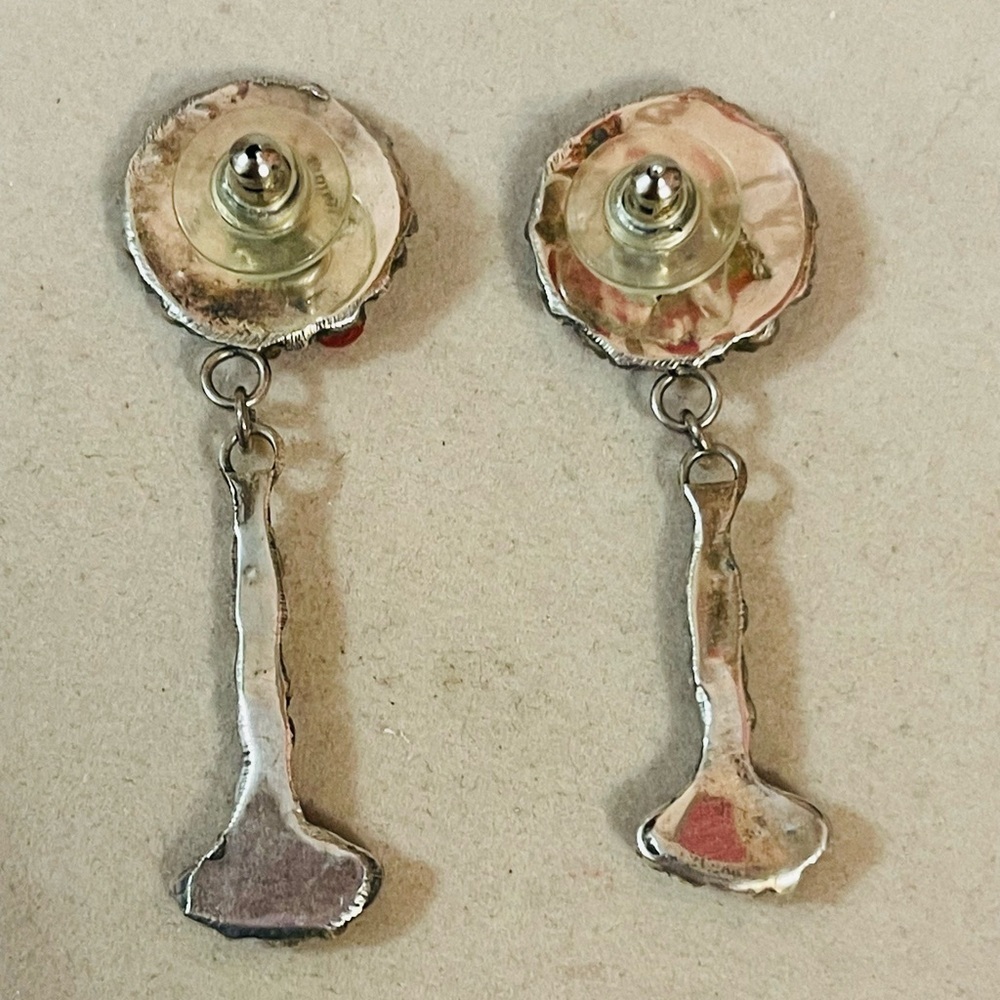 Vtg Native American Sterling  Navajo? Zuni? Post Red Dangle Coral Earrings - Picture 3 of 8